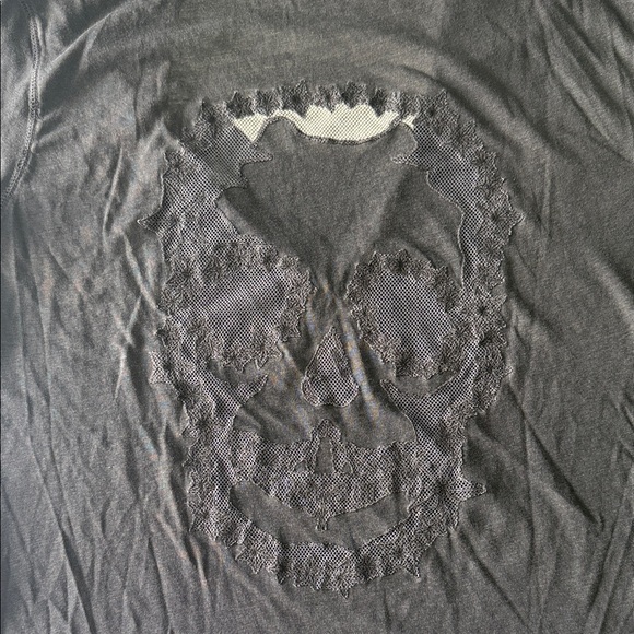 SOLD!!!!! Zadig & Voltaire Black skull mesh and lace back Tee - Picture 2 of 5